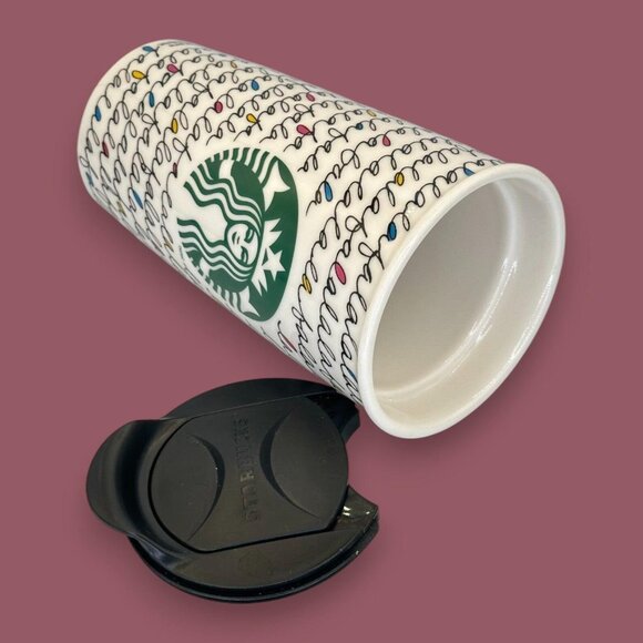 Starbuck's Holiday 2011 FaLaLa 12 oz Ceramic Travel Tumbler w/ Original Lid - Picture 2 of 5